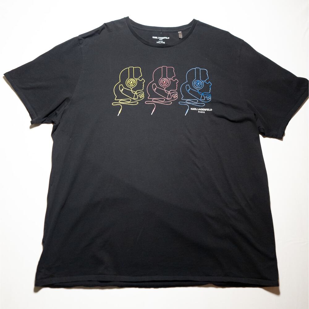 Karl Lagerfeld Paris T-Shirt Mens XXL Black Neon Headphone Profile Graphic Tee